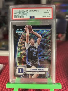 2024 Bowman University Chrome Cooper Flagg #16 Black Wave Refractor (RC) PSA 10 - Picture 1 of 6