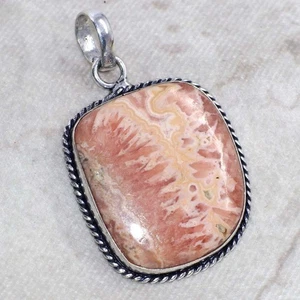 925 Silver Plated Rhodochrosite Ethnic Pendant Jewelry Size 2" GW - Picture 1 of 3