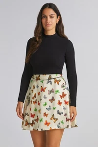 Donna Marie 100% Silk Charmeuse Butterfly Skirt Sz 4 Fit-and-Flare Silhouette - Picture 1 of 9