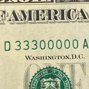 Fancy binary serial number 33300000 1969 $1 FRN PCGS58 Fr.1903D - Picture 1 of 9