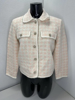 Chaqueta para mujer Maje rosa/crudo talla 0/XS efecto tweed martingala tejida adornada Foto 1 de 4