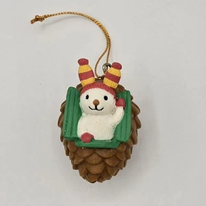 Whimsical Bunny Rabbit in Pine Cone House with Ear Hat Christmas Ornament - Picture 1 of 4