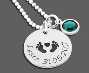 Silberkette, Namenskette, Babyfüsse, Geschenk für Mama zur Geburt - Bild 1 von 4