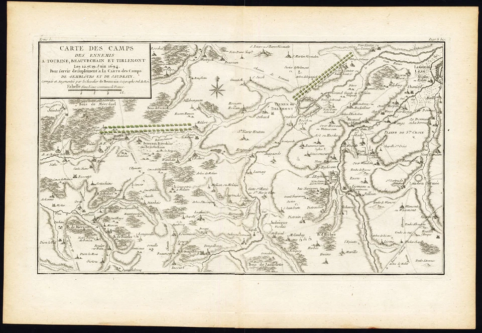 Antique Map-BATTLE-BELGIUM-BEVEKOM-TIENEN-ZOUTLEEUW-LEAU-TOURINE-Beaurain-1776 - Image 1 of 1