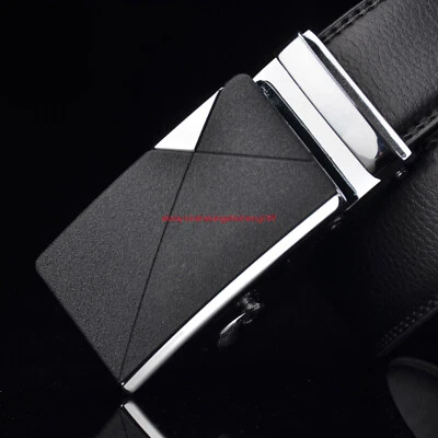 Homme Ceinture pour En cuir Véritable Jeans Boucle Automatique Ceinture Noir - Photo 1/4