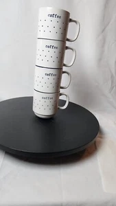 Sheffield Home COFFEE Mugs Cobalt Polka Dot Stoneware Designed in USA Etched 4 - Picture 1 of 4