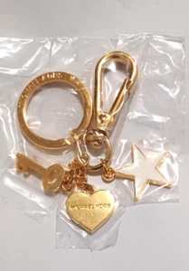 MICHAEL KORS Portachiavi Tono Oro Cuore, Stella Bianca, Chiave, NUOVO - Foto 1 di 2