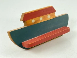 Vintage 1996 Maritime Nautical Ship Boat Wood Wooden Shelf 9" x 4.5" Blue Red - Picture 1 of 7