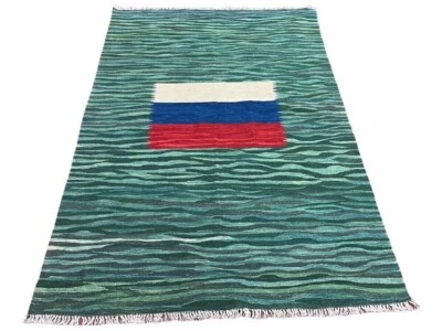 Alfombra Kilim verde mar alfombra bandera rusa plana anudada a mano turca nueva 5,6 x 7,10 Foto 1 de 4