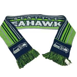 NFL Seattle Seahawks Knit Scarf Blue Green Glitter Stripe Logo Fringe Football - Picture 1 of 8