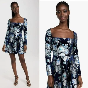 NEW Black Halo Lake Mini Dress in Plush Bloom Long Sleeve Velvet Metallic Floral - Picture 1 of 14