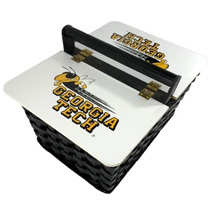 Georgia Tech 1980s Picnic Basket RARE Black Wood Wicker Tailgate Lunchbox VTG GT - Picture 1 of 24