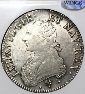 1785-L NGC AU 55 WINGS France Louis XVI Ecu Bayonne Mint Silver Coin (23100605C) - Picture 1 of 6