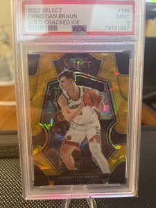 2022-23 Panini Select Christian Braun Gold Cracked Ice Prizm /10 #195 RC PSA 9