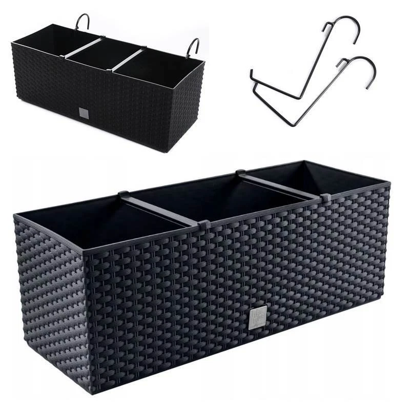 Blumenkasten Geländerkasten Blumentopf Rattan-Optik mit Bewässerung Halterungen - Bild 1 von 1