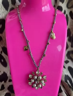 Betsey Johnson винтажный лыж кролик зима снежинка фиолетовый рукавица жемчуг ожерелье - Изображение 1 из 4