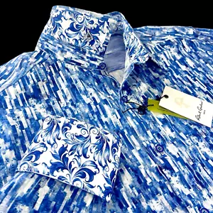 Robert Graham Geometric Paisley Patchwork Floral Print Blue White Shirt $228 2XL - Picture 1 of 12