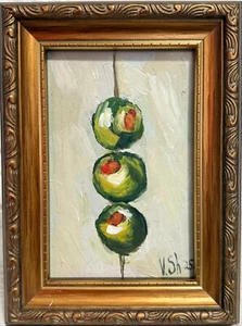 Original Ölgemälde Drei Oliven Impressionismus signiert Essen Küche gerahmt Kunst - Bild 1 von 7