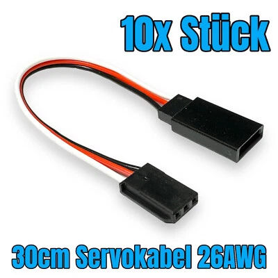✅ 10x Servokabel 30cm Stecker Buchse Verlängerung Futaba Robbe 26AWG Kabel RC ✅ - Bild 1 von 4