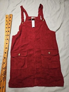 Luvamia Overall Dress Womens 2XL XXL Cordoroy Red Casual Flap Pockets Nwt - Picture 1 of 9