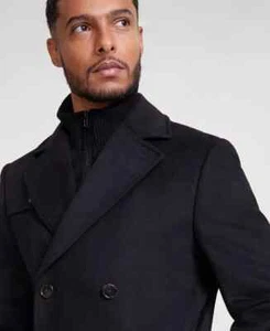 Michael Kors Men's Double-Breasted Black Overcoat Coat 46R Wool E05726 - Picture 1 of 4