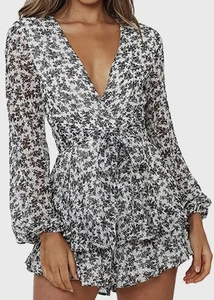 Moda Clásica Moda Colección Mujer Blanco y Negro Mameluco Floral Talla XL - Imagen 1 de 16