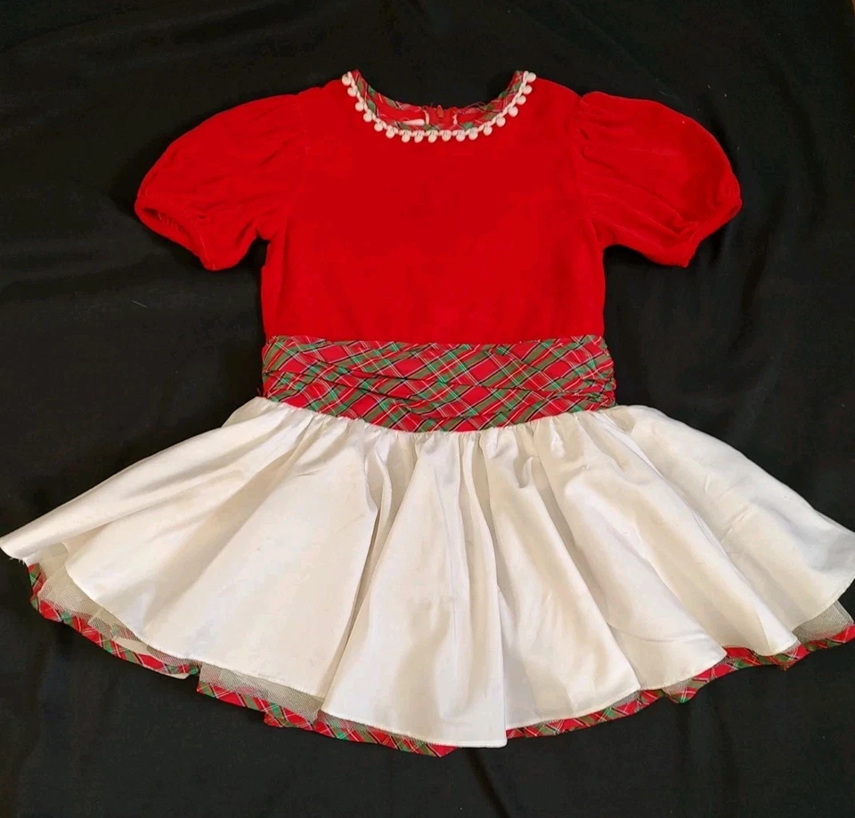 90's Vintage Dress Bonnie Jean Christmas Party Dress Drop Waist Puff Sleeve 6X - Image 1 of 4