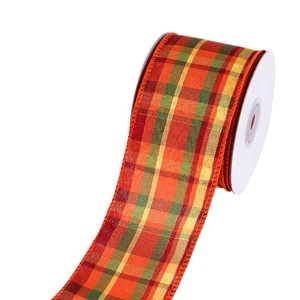 Nastro tartan cablato natalizio 1 m, 3 m o 9 m ~ 63 mm nastro natalizio arancione regalo - Foto 1 di 3