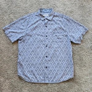 TOMMY BAHAMA Island-Zone SILK Poly Blend Button Shirt Men's LARGE Blue GEOMETRIC - Picture 1 of 6