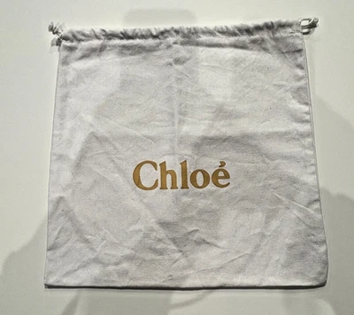 正品象牙色和金色 Chloé 存储旅行防尘袋 12 英寸 x 12 英寸抽绳二手状况完好! — 第 1/4 张图片