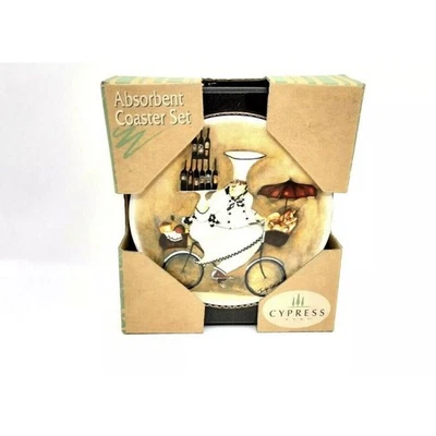 Posavasos Vendedores de Vino y Caddy Ciprés Hogar Piedra Absorbente Juego de 4 Foto 1 de 4