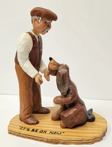 Hand Carved Wooden Sculpture Veterinarian Comforting A Dog 1997 - Picture 1 of 8
