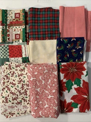 9 Piece Lot Christmas Theme Fabric Cotton Peppermint Candy Cane Angels - Image 1 of 4