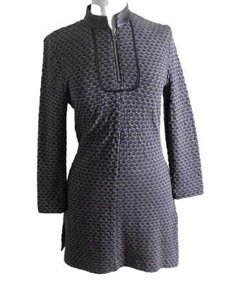 Etcetera 尺寸 S 4/6 灰色长款弹力束腰上衣纹理长款皮革领 — 第 1/4 张图片