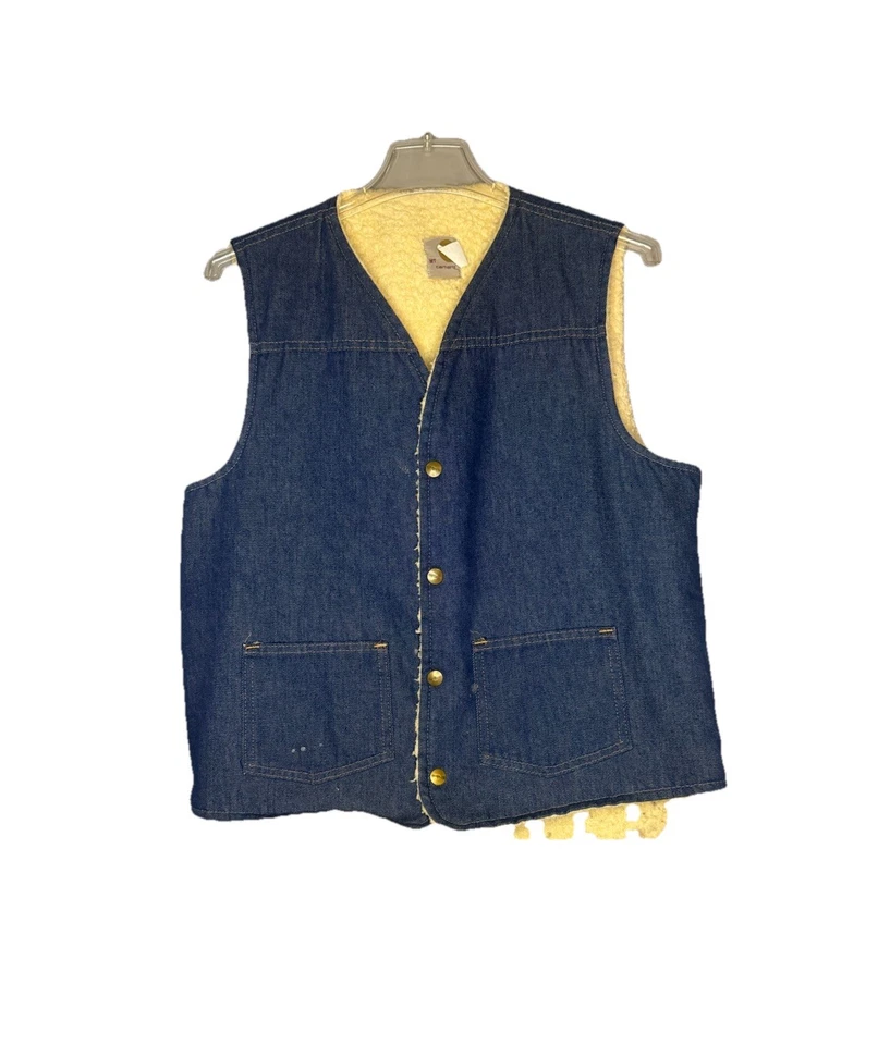 Chaleco de mezclilla forrado Carhartt Sherpa vintage años 80 para hombre azul medio 8SV ropa de trabajo Foto 1 de 4