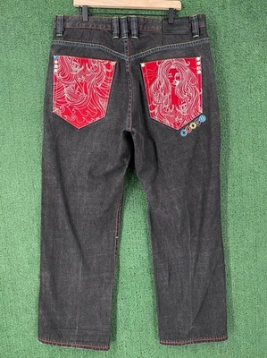 Pantalones de mezclilla holgados de pierna ancha vintage Y2K Coogi bordados sirena vela talla 38 Foto 1 de 4