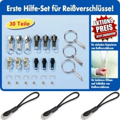 Reißverschluss Reparaturset 30 Teilig Zipper inkl. Greifringe und RV-Anhänger - Bild 1 von 4