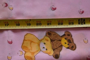 By 1/2 Yd, Yellow & Brown Teddy-Bears & Diaper-Pins on Pink Quilt Cotton, N4616 - Picture 1 of 5