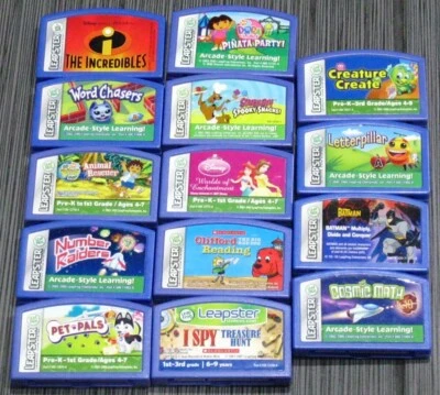 14 LeapFrog LEAPSTER Cartridge The Incredibles Batman Disney Scooby-Doo GAME LOT - Image 1 of 4