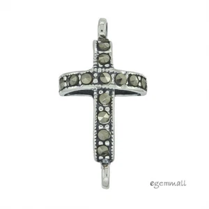 Sterling Silber Markasiten Kreuz Anhänger Halskette Gliederverbinder #51809 - Bild 1 von 2