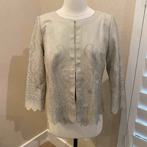 Giacca in pelle super morbida traforata taglio laser beige Tory Burch taglia 8