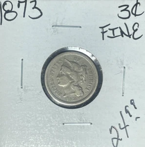 Tres centavos de níquel 1873 ~ fino ~ bonita moneda~ - Imagen 1 de 2