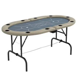 SPORTNOW 10 Player Folding Poker Table, with Cup Holders, Cushioning Edge, Brown - Picture 1 of 9