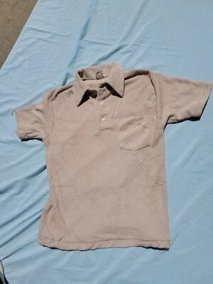 Camisa De Colección Oro Hilos Dorados Medio Botón~(Mediana)~50/50~ Marrón con Bolsillo Foto 1 de 4