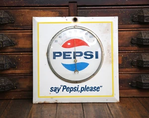 Vintage 1960s Pepsi metal glass Square Wall Thermometer soda advertising sign - Picture 1 of 6