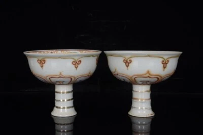 5,2» Китай древний фарфор династии юань разноцветный пара высокая ножка чаша - Изображение 1 из 4