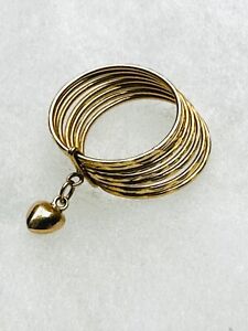 14k Yellow Gold 7 Band Stack Ring w/Dangle Heart 