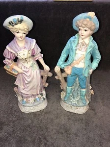 Nellann 1967 On Bottom Set of 2 Ceramic Staues 12 1/4” Tall Boy And Girl Statues - Picture 1 of 20