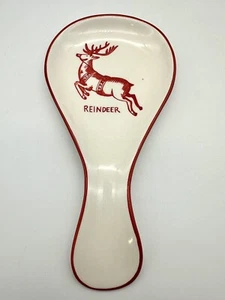 Spoon Rest White Red Trim Reindeer by Molly Hatch "Reindeer" Holiday - Picture 1 of 4