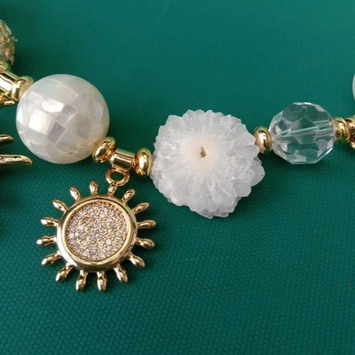 Gargantilla Biwa Perla Sea Shell Cuarzo Slize Collar Cobre Dije Joyería para Mujer Foto 1 de 4